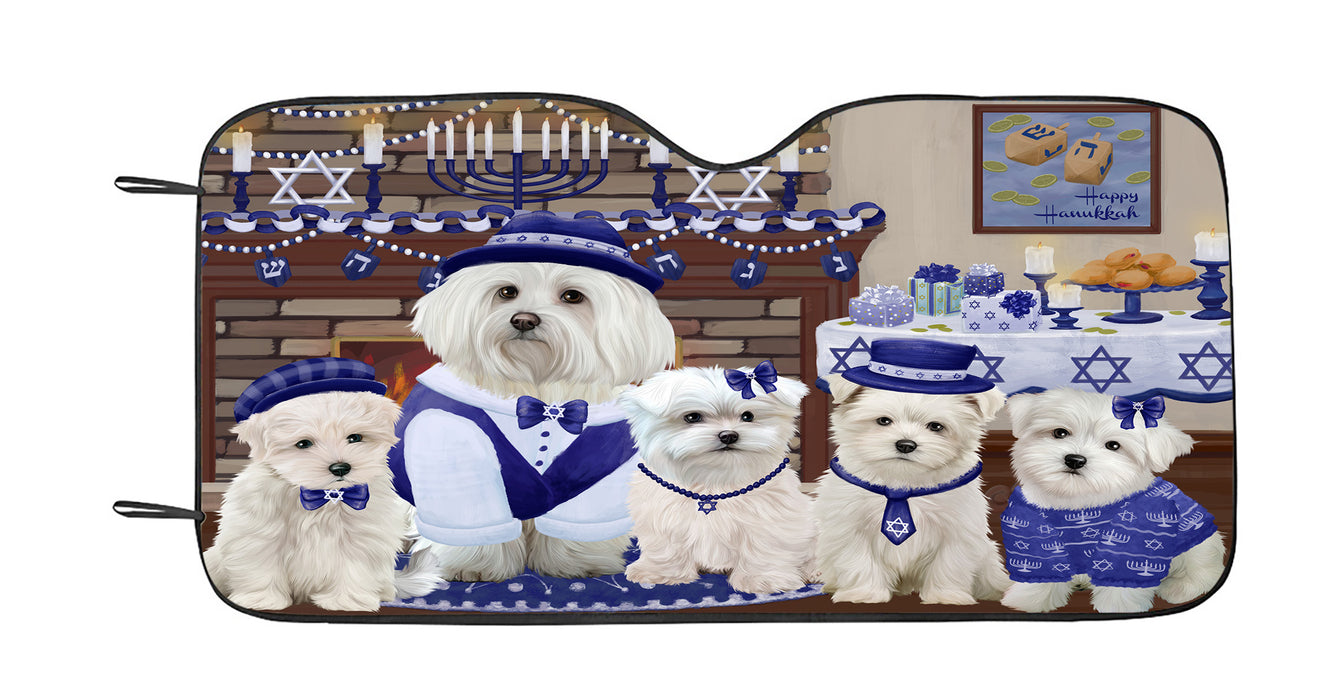 Happy Hanukkah Family Maltese Dogs Car Sun Shade