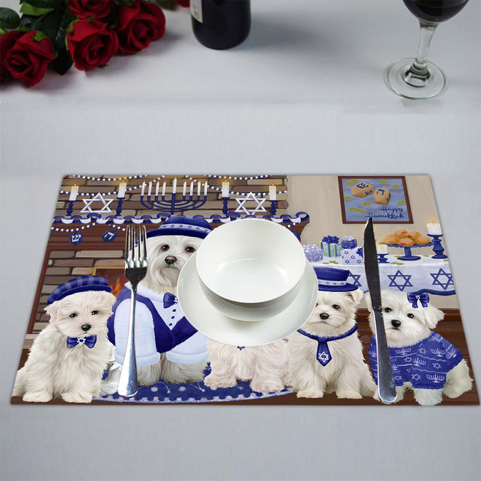 Happy Hanukkah Family Maltese Dogs Placemat