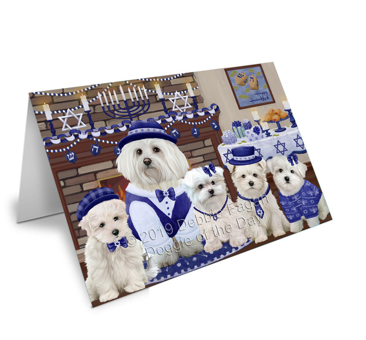Happy Hanukkah Family Maltese Dogs Handmade Artwork Assorted Pets Greeting Cards and Note Cards with Envelopes for All Occasions and Holiday Seasons GCD78242