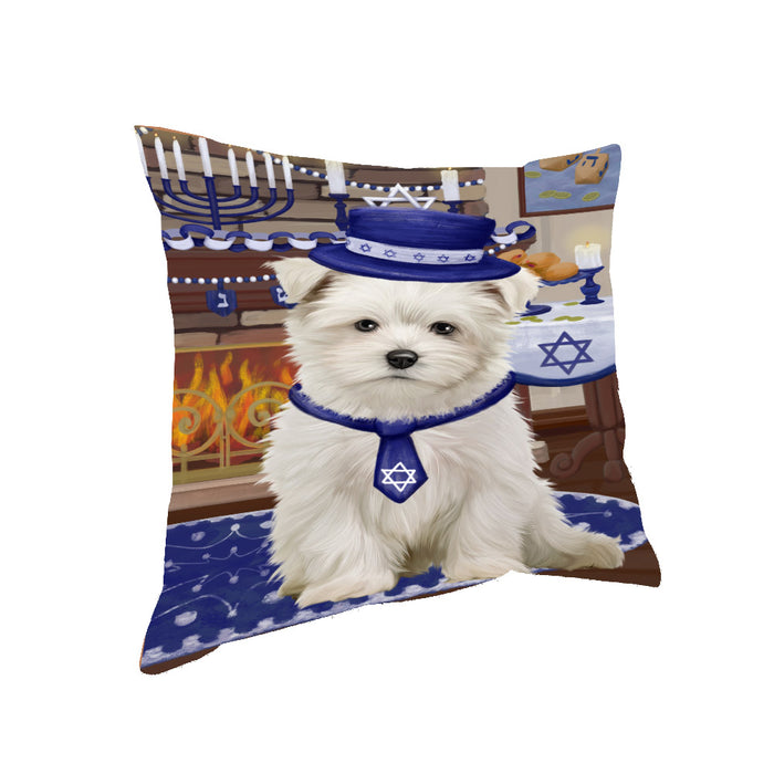 Happy Hanukkah Family and Happy Hanukkah Both Maltese Dog Pillow PIL83152
