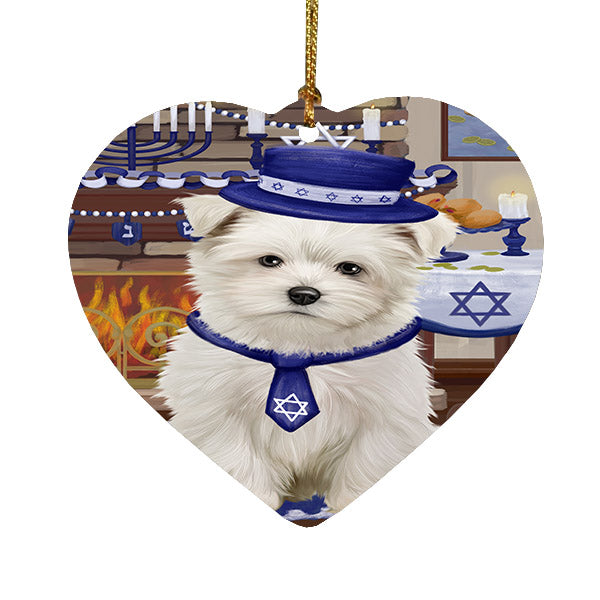 Happy Hanukkah Maltese Dog Heart Christmas Ornament HPOR57688