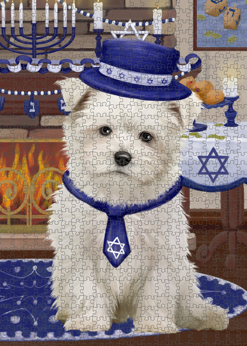 Happy Hanukkah Family and Happy Hanukkah Both Maltese Dog Puzzle with Photo Tin PUZL97060