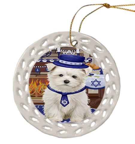 Happy Hanukkah Maltese Dog Ceramic Doily Ornament DPOR57688