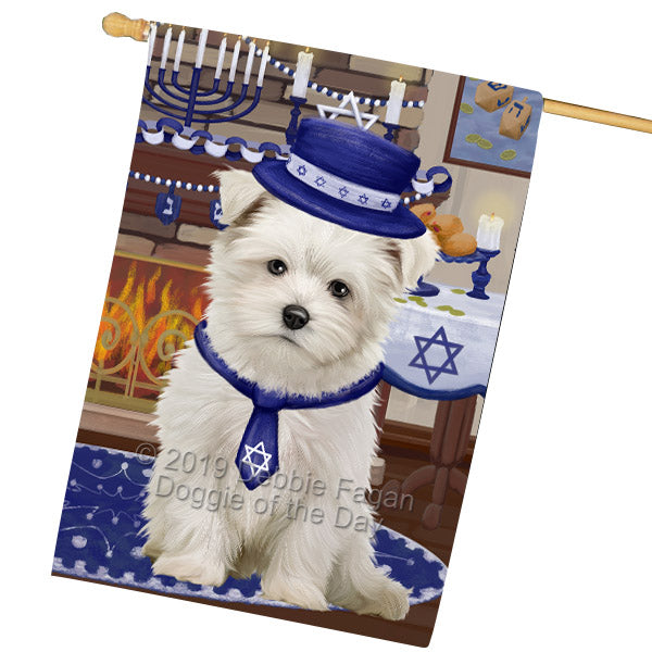 Happy Hanukkah Family and Happy Hanukkah Both Maltese Dog House Flag FLG65788