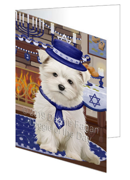Happy Hanukkah Maltese Dog Handmade Artwork Assorted Pets Greeting Cards and Note Cards with Envelopes for All Occasions and Holiday Seasons GCD78410
