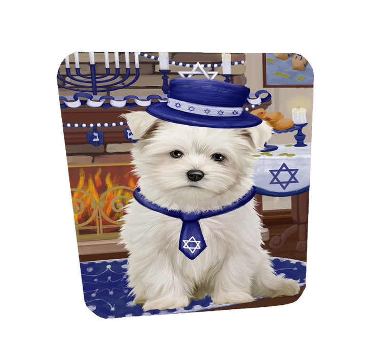 Happy Hanukkah Family Maltese Dogs Coasters Set of 4 CSTA57644