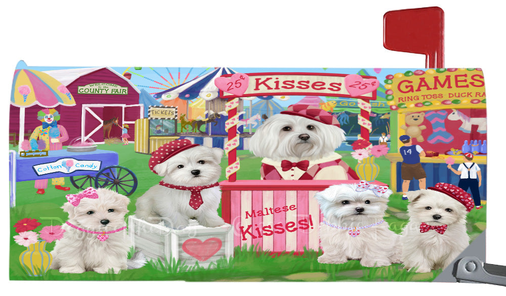 Carnival Kissing Booth Maltese Dogs Magnetic Mailbox Cover Both Sides Pet Theme Printed Decorative Letter Box Wrap Case Postbox Thick Magnetic Vinyl Material