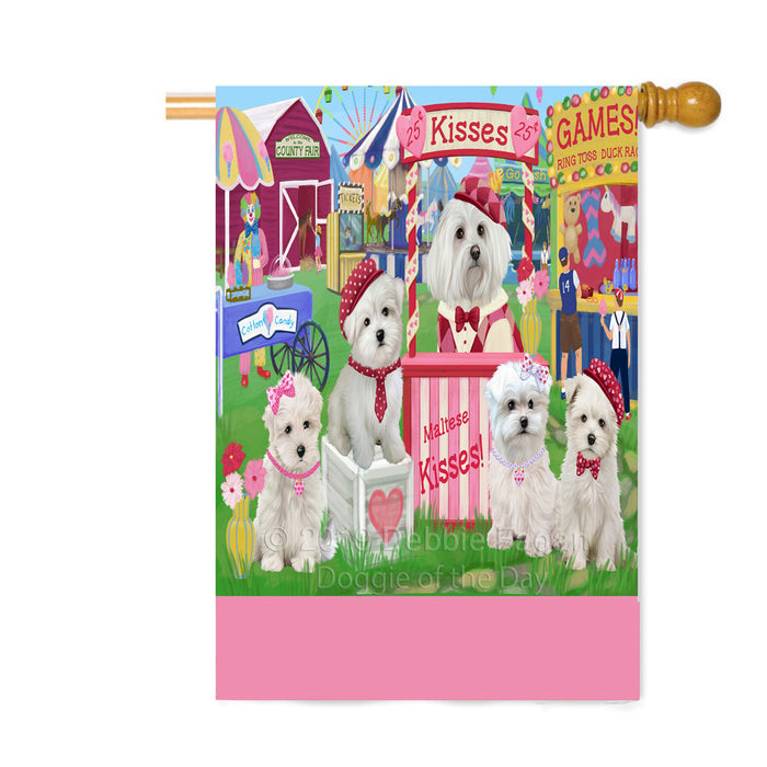 Personalized Carnival Kissing Booth Maltese Dogs Custom House Flag FLG63620