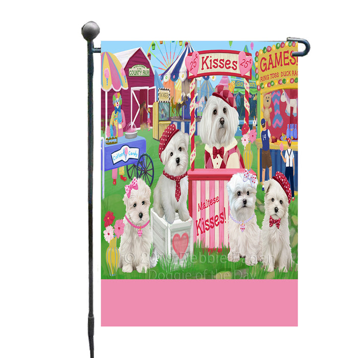 Personalized Carnival Kissing Booth Maltese Dogs Custom Garden Flag GFLG64296