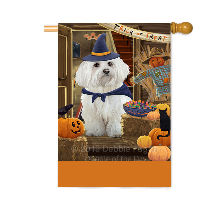 Personalized Enter at Own Risk Trick or Treat Halloween Maltese Dog Custom House Flag FLG-DOTD-A59697