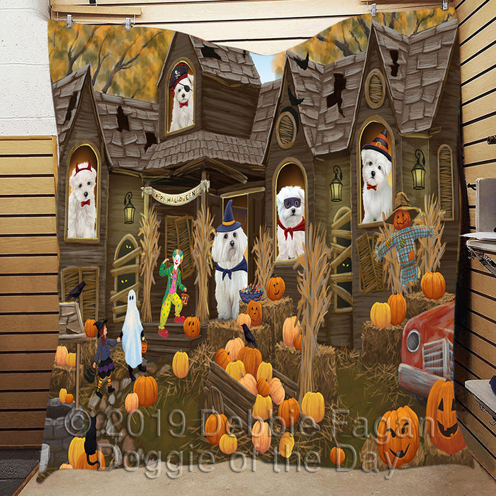 Haunted House Halloween Trick or Treat Maltese Dogs Quilt