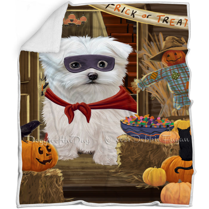Enter at Own Risk Trick or Treat Halloween Maltese Dog Blanket BLNKT96051