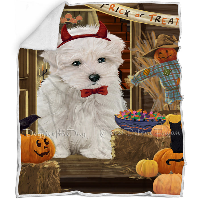 Enter at Own Risk Trick or Treat Halloween Maltese Dog Blanket BLNKT96069