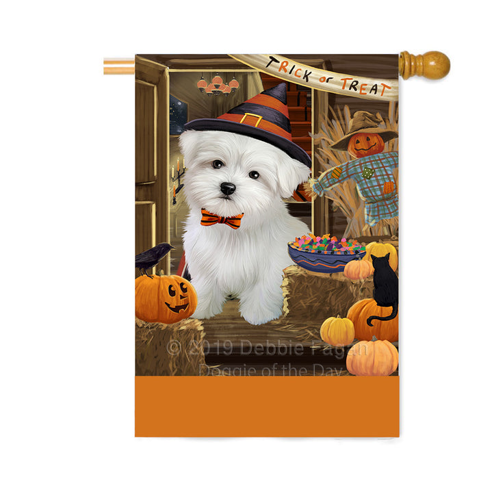 Personalized Enter at Own Risk Trick or Treat Halloween Maltese Dog Custom House Flag FLG-DOTD-A59699