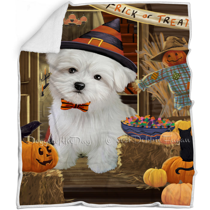 Enter at Own Risk Trick or Treat Halloween Maltese Dog Blanket BLNKT96078