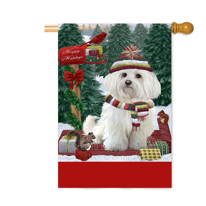 Personalized Merry Christmas Woodland Sled Maltese Dog Custom House Flag FLG-DOTD-A61684