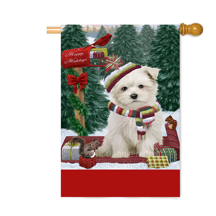 Personalized Merry Christmas Woodland Sled Maltese Dog Custom House Flag FLG-DOTD-A61685