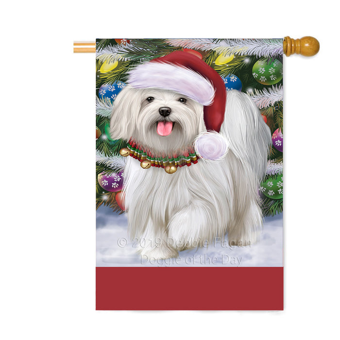 Personalized Trotting in the Snow Maltese Dog Custom House Flag FLG-DOTD-A60810