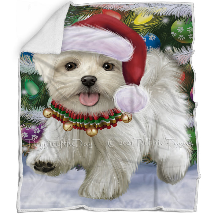 Trotting in the Snow Maltese Dog Blanket BLNKT118425