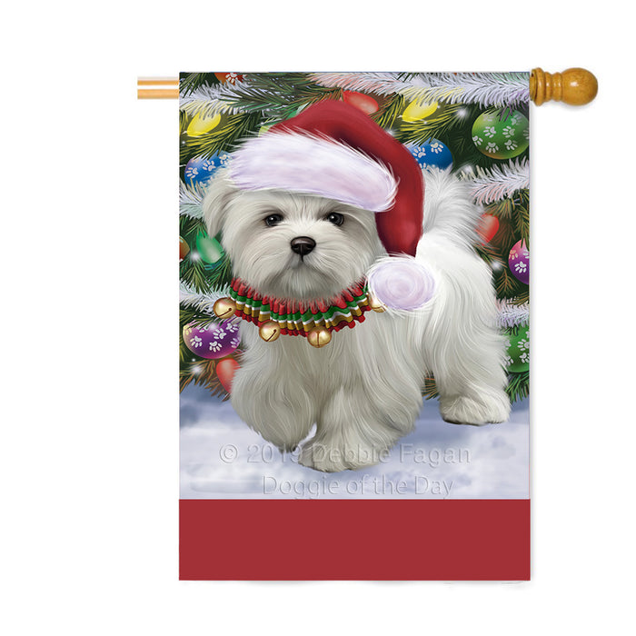 Personalized Trotting in the Snow Maltese Dog Custom House Flag FLG-DOTD-A60811