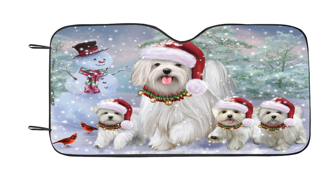 Christmas Running Family Maltese Dogs Car Sun Shade