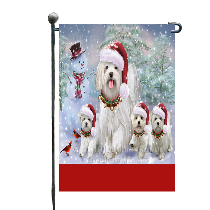 Personalized Christmas Running Family Maltese Dogs Custom Garden Flags GFLG-DOTD-A60338