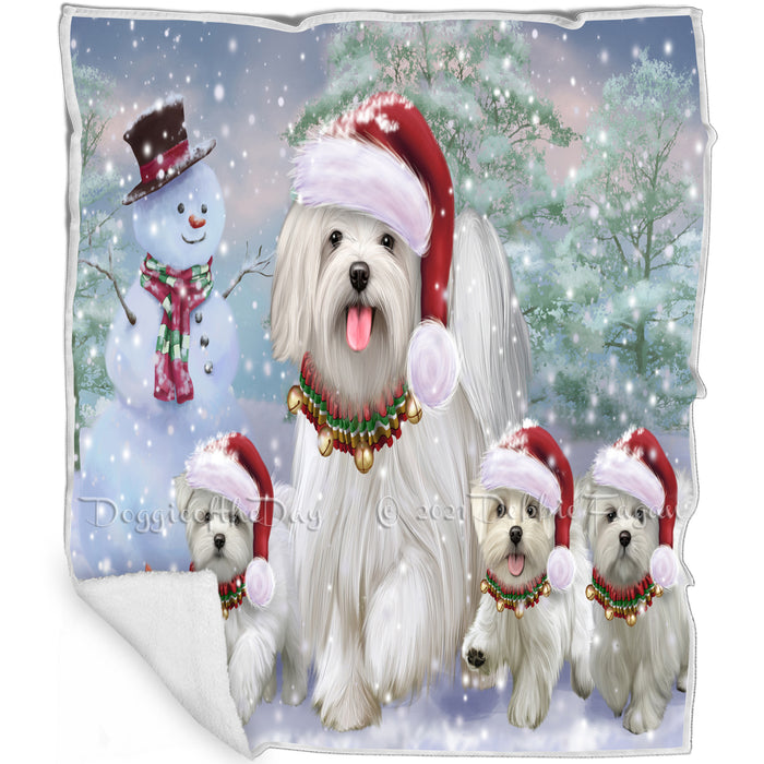 Christmas Running Family Malteses Dog Blanket BLNKT118650