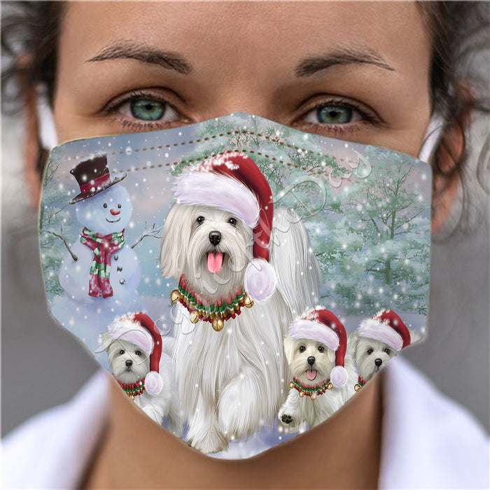 Christmas Running Fammily Maltese Dogs Face Mask FM48726