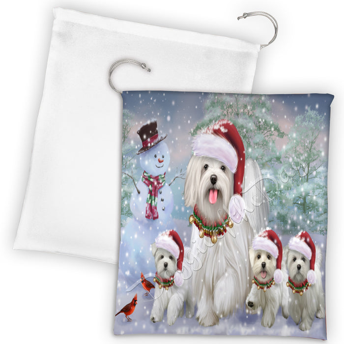 Christmas Running Fammily Maltese Dogs Drawstring Laundry or Gift Bag LGB48233
