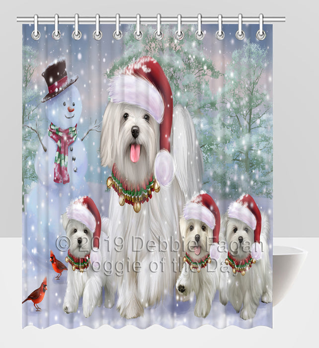 Christmas Running Fammily Maltese Dogs Shower Curtain