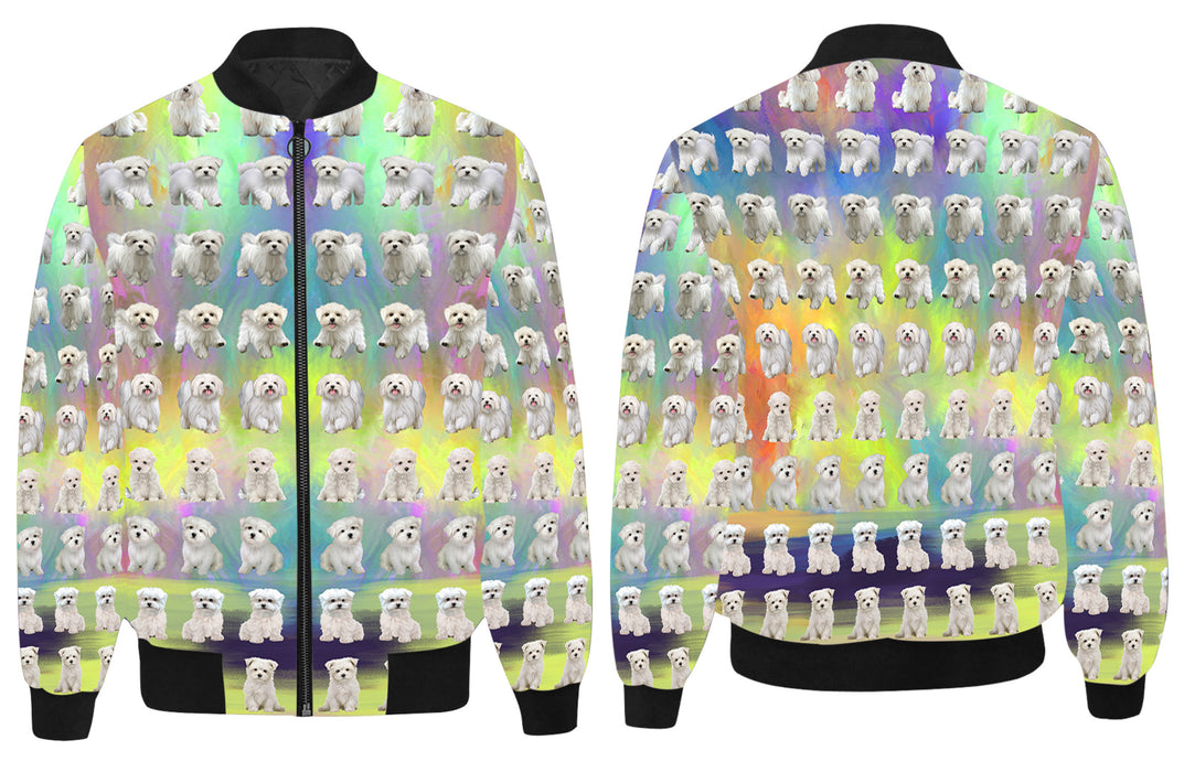 Paradise Wave Maltese Dogs All Over Print Quilted Bomber Men's Jacket