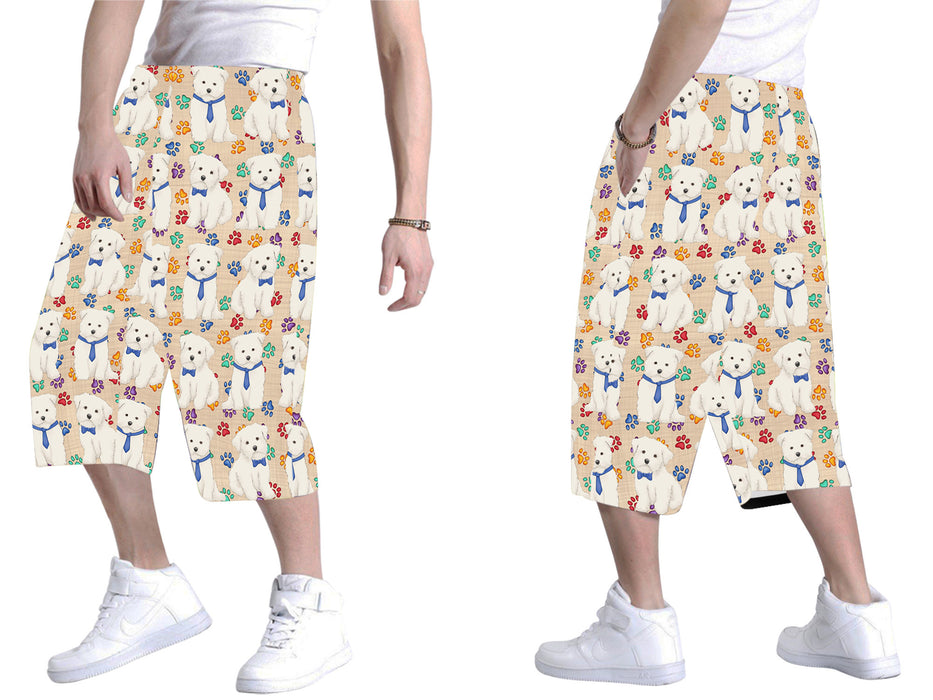 Rainbow Paw Print Maltese Dogs Blue All Over Print Men's Baggy Shorts