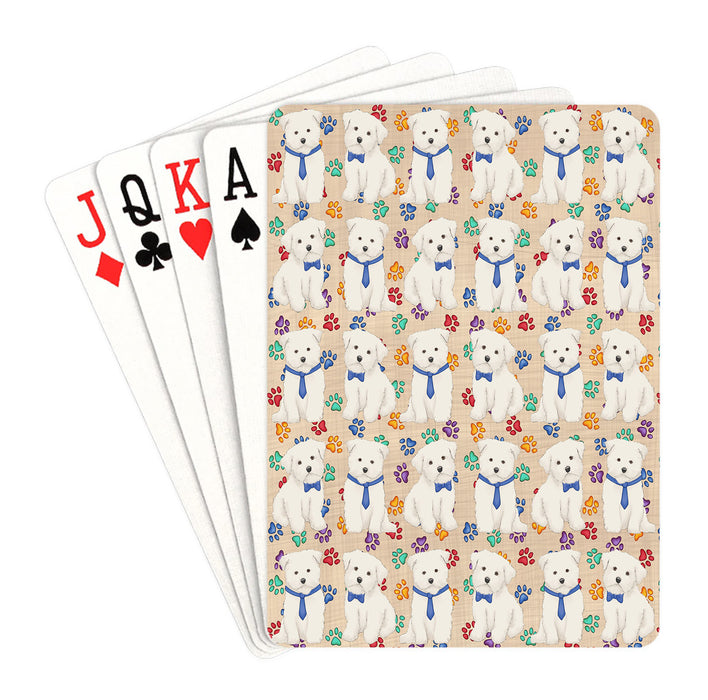 Rainbow Paw Print Maltese Dogs Blue Playing Card Decks