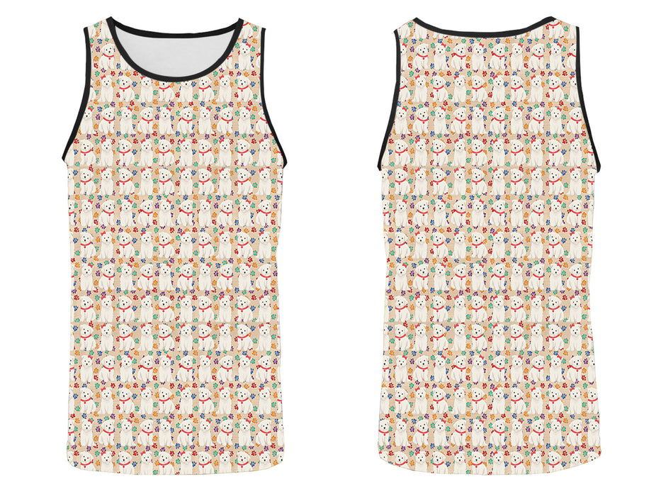 Rainbow Paw Print Maltese Dogs Red All Over Print   Men's Tank Top