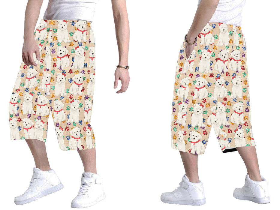 Rainbow Paw Print Maltese Dogs Red All Over Print Men's Baggy Shorts