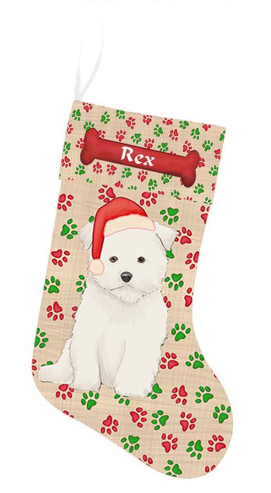 Pet Name Personalized Christmas Paw Print Maltese Dogs Stocking