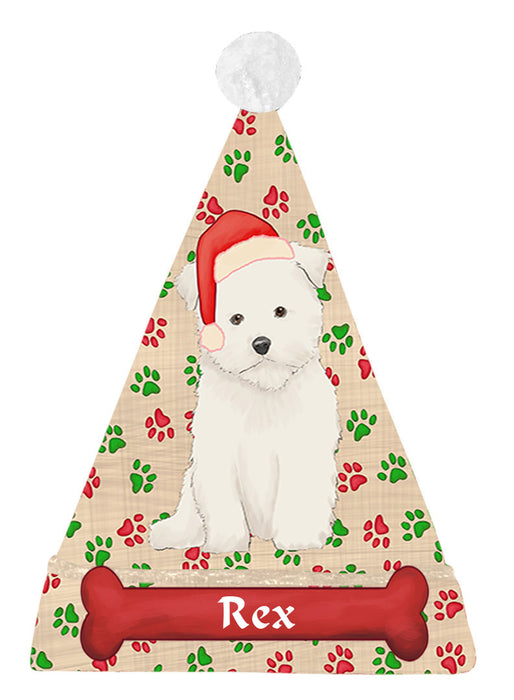 Pet Name Personalized Christmas Paw Print Maltese Dogs Santa Hat