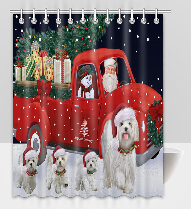 Christmas Express Delivery Red Truck Running Maltese Dogs Shower Curtain Bathroom Accessories Decor Bath Tub Screens