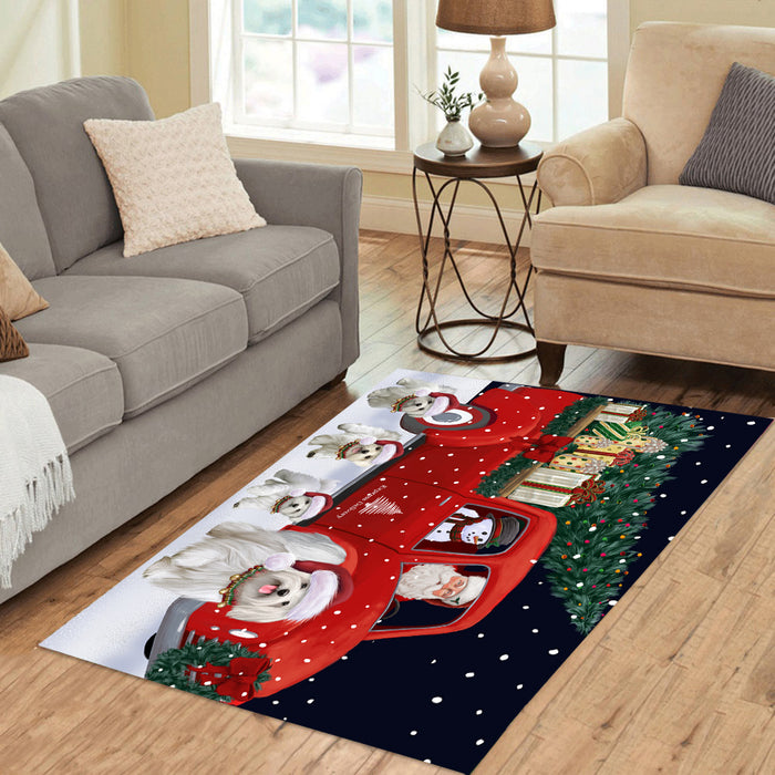 Christmas Express Delivery Red Truck Running Maltese Dogs Polyester Area Rug ARUG62967