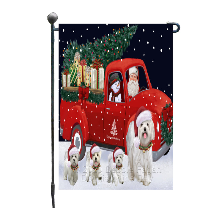 Christmas Express Delivery Red Truck Running Maltese Dogs Garden Flag GFLG66474