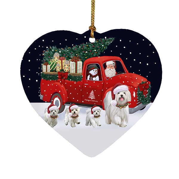 Christmas Express Delivery Red Truck Running Maltese Dogs Heart Christmas Ornament RFPOR58100