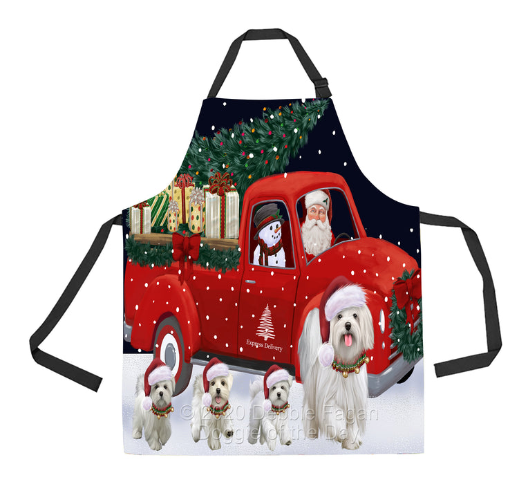 Christmas Express Delivery Red Truck Running Maltese Dogs Apron Apron-48134