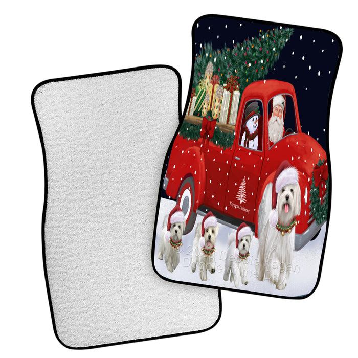 Christmas Express Delivery Red Truck Running Maltese Dogs Polyester Anti-Slip Vehicle Carpet Car Floor Mats  CFM49504