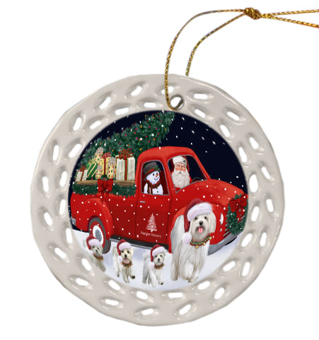 Christmas Express Delivery Red Truck Running Maltese Dog Doily Ornament DPOR59277