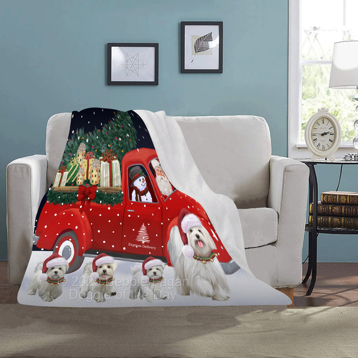 Christmas Express Delivery Red Truck Running Maltese Dogs Blanket BLNKT141858