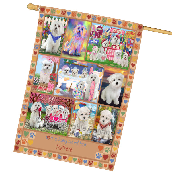 Love is Being Owned Maltese Dog Beige House Flag FLG65504