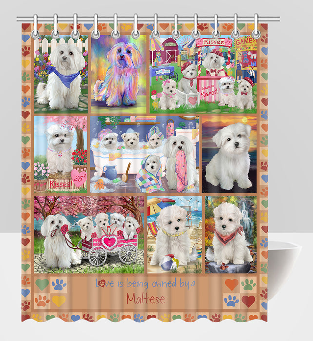 Love is Being Owned Maltese Dog Beige Shower Curtain