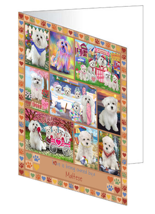 Love is Being Owned Maltese Dog Beige Handmade Artwork Assorted Pets Greeting Cards and Note Cards with Envelopes for All Occasions and Holiday Seasons GCD77396