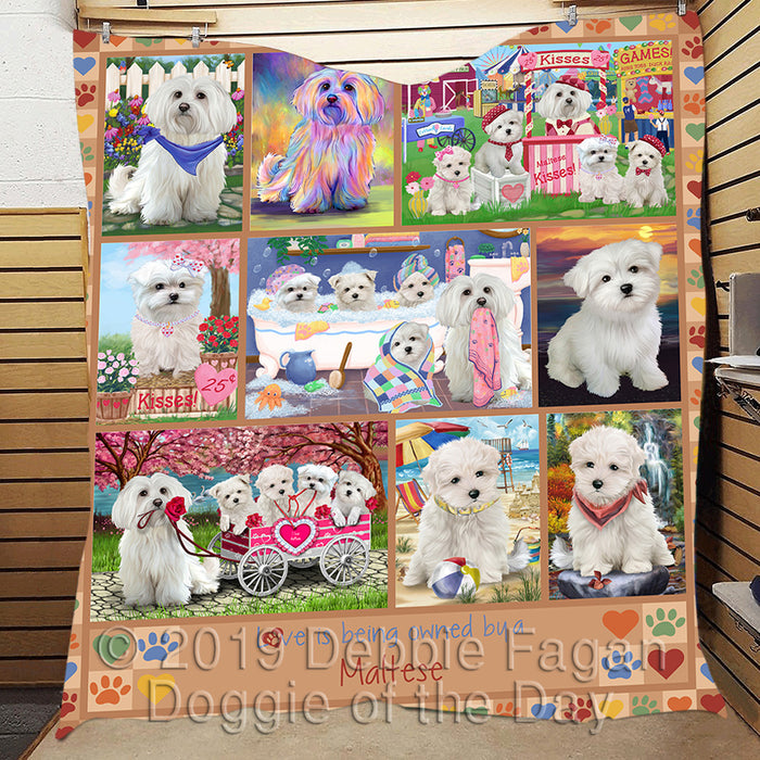 Love is Being Owned Maltese Dog Beige Quilt