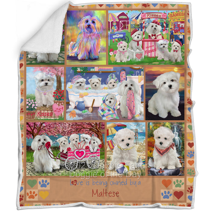Love is Being Owned Maltese Dog Beige Blanket BLNKT137622